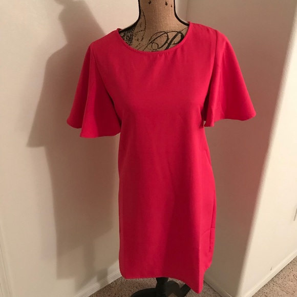SHEIN Dresses & Skirts - NWOT Shein pink flutter sleeve sheath dress